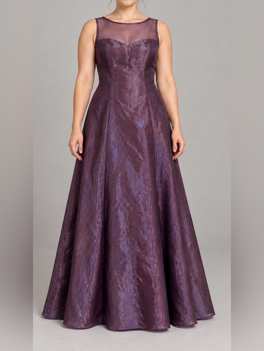 Alfred Sung Plum Iridescent Gown Detachable Back Drape Size 10 Made in Canada